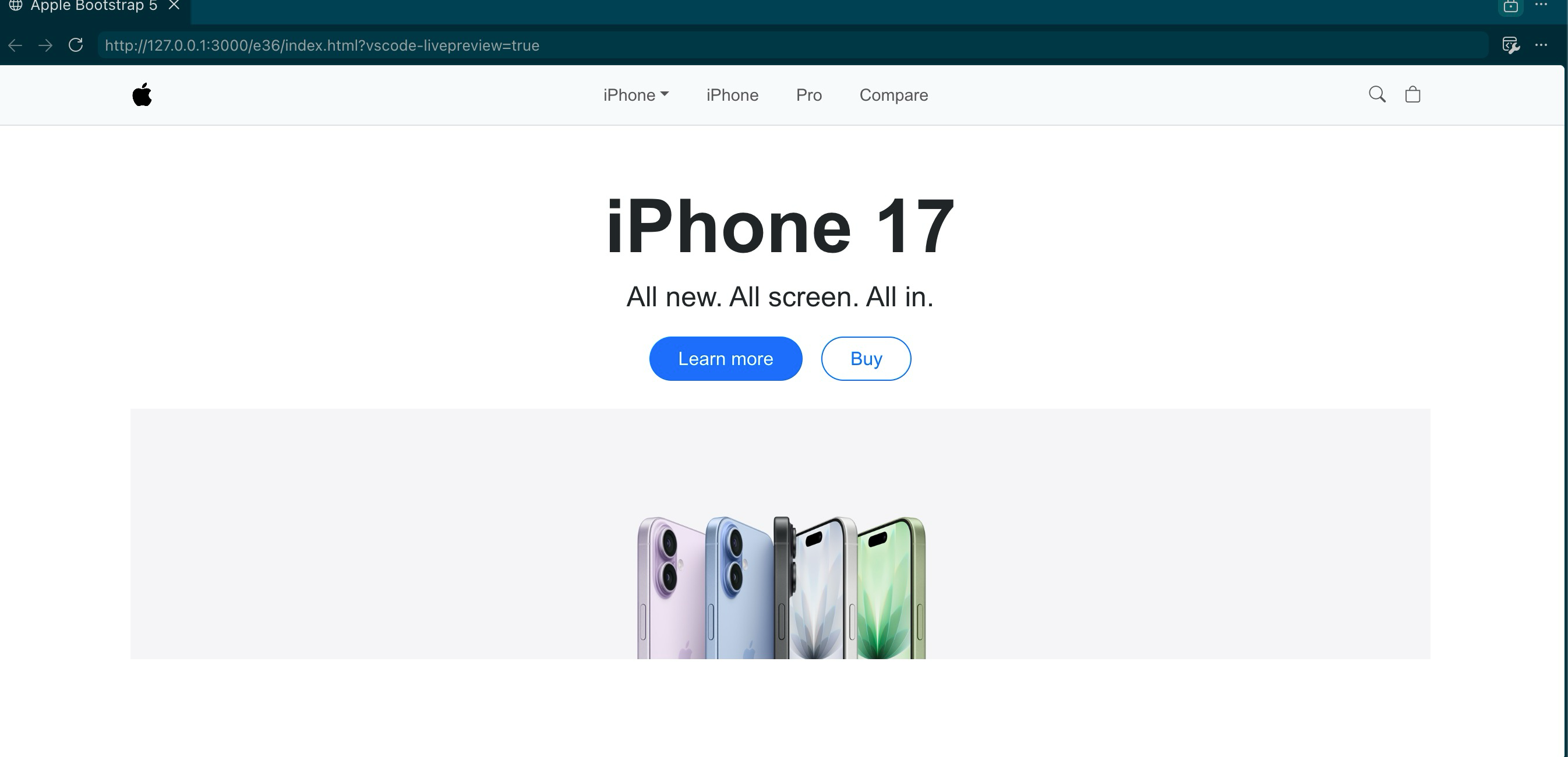 Bootstrap 5 rebuild of an Apple-style iPhone 17 homepage
