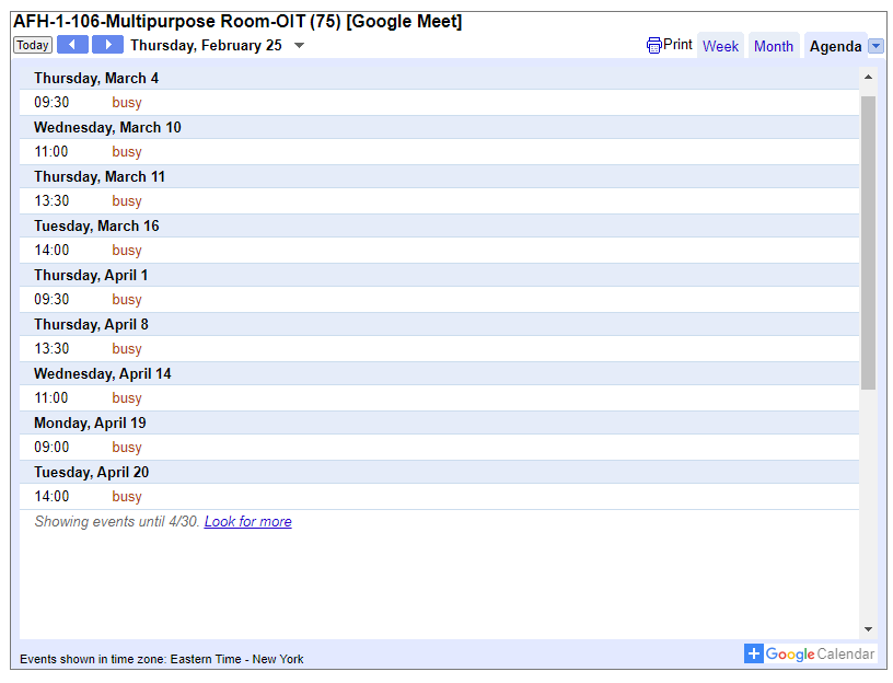 Previous conference-room calendar iframe with small, cluttered text