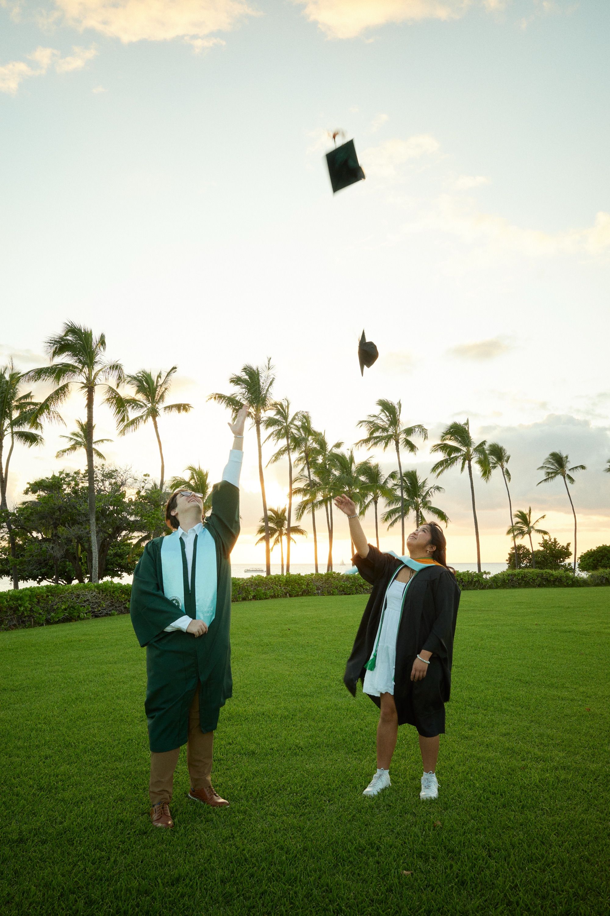Couple Graduation Cap Toss Hawaii